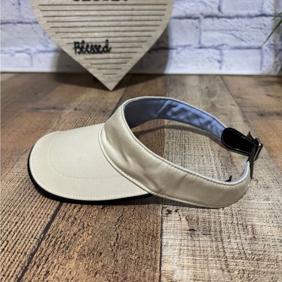 Coach Tan Unisex Tan Khaki Visor S Black Leather Strap Back Golf Beach Rare! - Picture 3 of 10